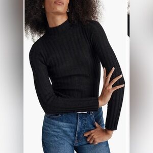 NWT MADEWELL Alpaca Blend Mock Neck Sweater Black Ribbed Lightweight XL